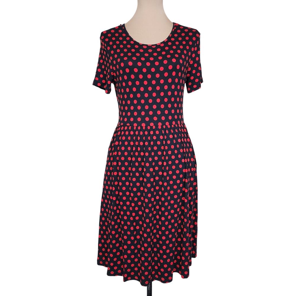 DB Moon Black Red Medium Polka Dot Fit Flare Dress